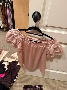 Off-Shoulder Ruffle Blouse - Blush Pink